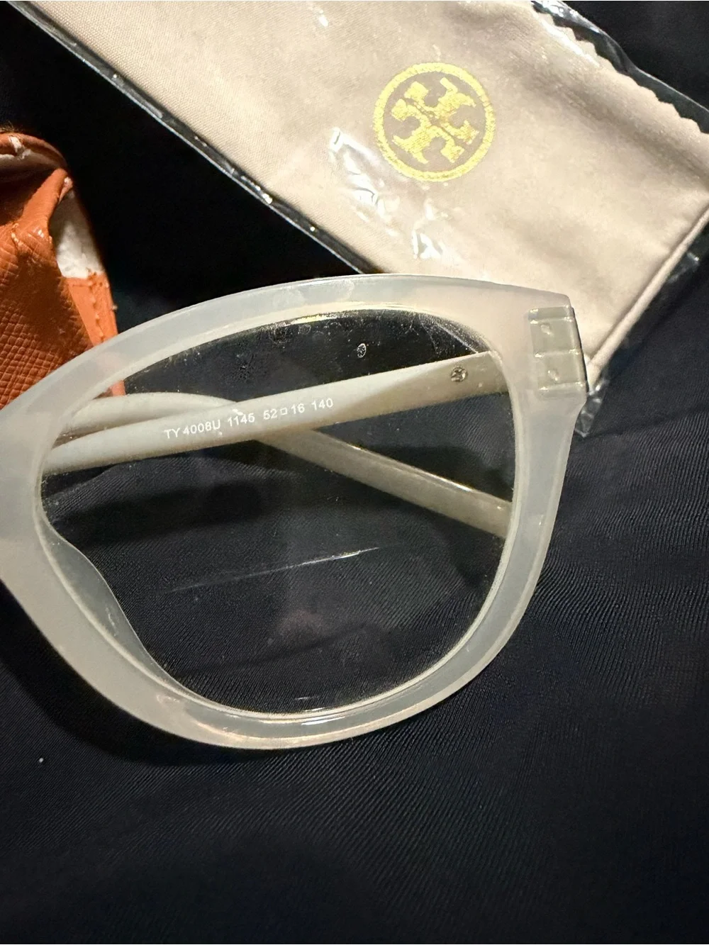 Tory Burch Frosted White slight pink Cat-Eye Sunglasses with Gold Logo Accents - Picture 8 of 11